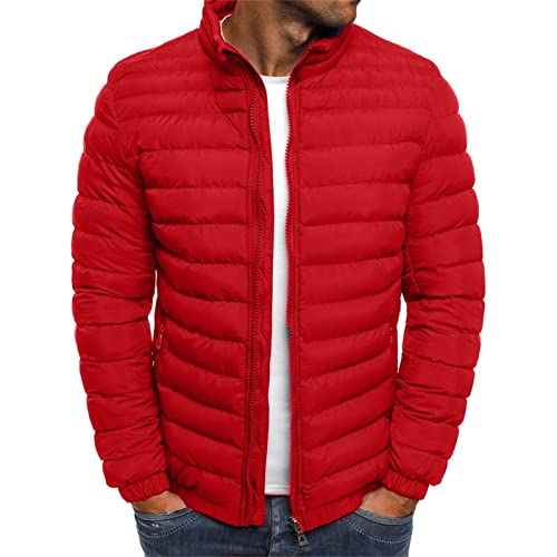 Steppjacke Herren Winter Daunenjacke Dicke Thermo Jacket Schwergewicht Warmer Winterjacke Langarm Herrenjacke Classic Einfarbige Mantel Fashion Bequeme Thermojacke 02 Rot M von Generic
