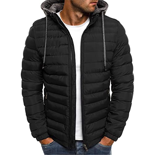 Steppjacke Herren Winter Daunenjacke Thermo Dicke Winterjacke Warmer Schwergewicht Jacket mit Kapuze Langarm Herrenjacke Classic Einfarbige Mantel Fashion Kapuzenjacke Deal 02 Schwarz XL von Generic