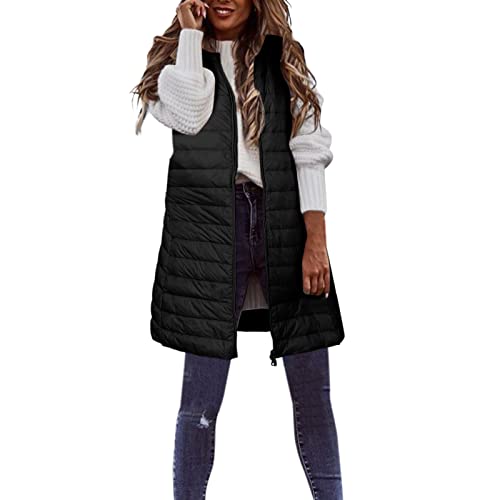 Steppweste Damen Lang Daunenweste mit Reißverschluss Warme Übergangsjacke Leicht Sportweste Elegant Mantel Lässige Winterweste Übergangsweste Outdoorweste von Generic