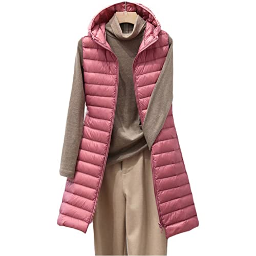 Steppweste Damen Lang Wintermantel Vest Leichte Daunenweste Mit Kapuze Schlanke Weste Jacke Faltbare Winter Steppmantel Ärmellose Kapuzenweste Steppjacke (Rosa, M) von Generic