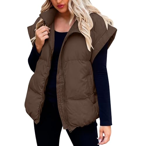 Steppweste Damen Leicht Große Größe - Übergangsweste Mit Reißverschluss Ärmellos Steppjacke Revers Daunenweste Winddicht Warm Winterweste Einfarbig Casual Sportweste Oversized Cargidan von Generic