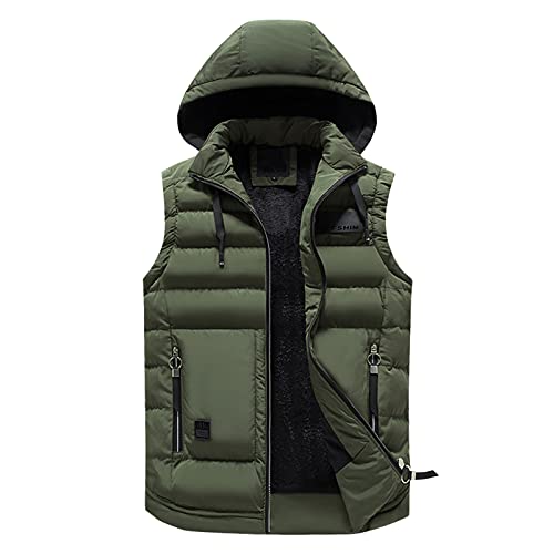 Steppweste Herren Weste Outdoor Herbst Winterweste mit abnehmbare Kapuze Leichte Vest Slim Fit Funktionsweste Sportweste Freizeitjacke für Männer Übergangsjacke (Army Green, XXXL) von Generic