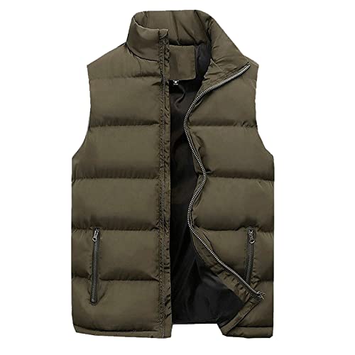 Steppweste Herren Weste Outdoor Weste mit Kapuze und Stehkragen Leicht Winterweste Dicke Freizeit Gilet Ärmellos Jacke Sport Weste Armeegrün L von Generic