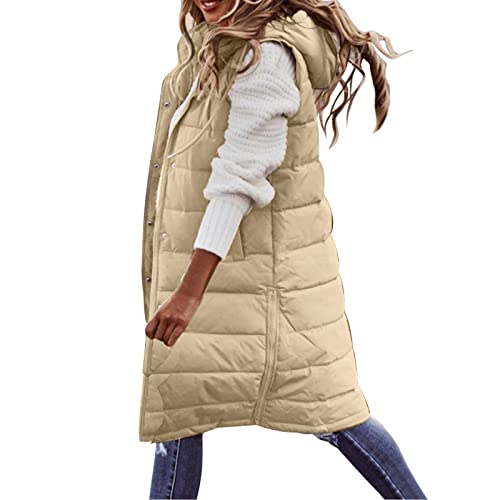 Steppweste Lange Weste Damen mit Kapuze Ärmellose ärmellose Jacke Lange Steppweste Damen Mäntel Daunenweste Winterjacke Longweste Leichte Winter Warm Gesteppt Winterweste(A5-WH2,M) von Generic