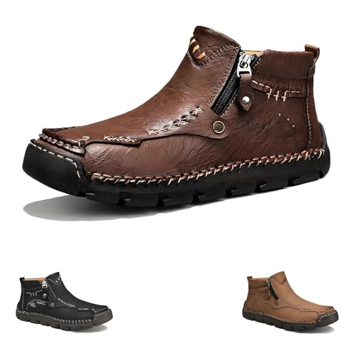 Stepthetop Motorradstiefel, 2026 Neue handgenähte Lederstiefel mit breiter Spitze for Herren, geeignet for Fahren, Wandern(Brown,US10) von Generic