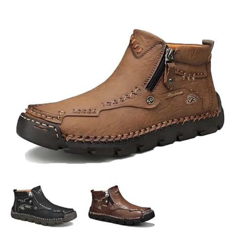 Stepthetop Motorradstiefel, 2026 Neue handgenähte Lederstiefel mit breiter Spitze for Herren, geeignet for Fahren, Wandern(Khaki,US8) von Generic