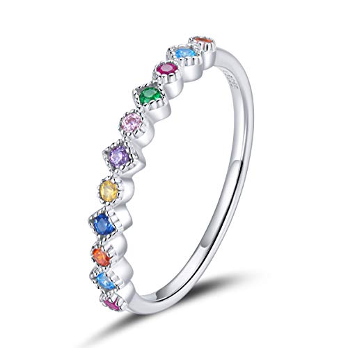 Sterling Silber 925 CZ Siegelring Gravieren Regenbogen Fingerringe für Frauen Ehering Größe Korean Style Schmuck Sterling Silber 925 CZ Siegelring Gravieren Regenbogen Fingerringe für Frauen Ehering Größe Korean Style Schmuck von Generic