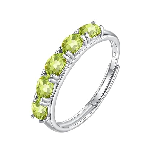 Sterling Silber 925 Ringe Für Damen Echter Topas Peridot Rubin Ovaler Edelsteinring Für Frauen Und Mädchen Stapelbarer Ring Verstellbar Verlobungsring Jubiläumsring Geschenk Mit Box Peridot von Generic