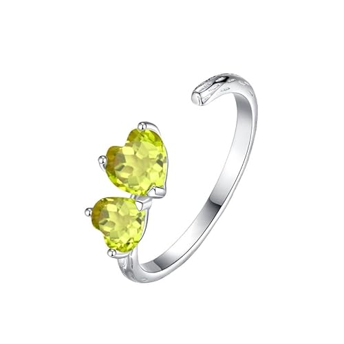 Sterling Silber 925 Ringe Für Damen Natürlicher Edelstein Topas Solitär Granat Ringe Für Sie Versprechen Verlobung Herzen Band Offener Ehering Schmuck Geschenk Peridot von Generic