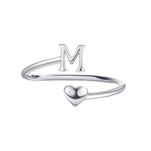 Sterling Silber 925 Ringe Für Damen Silberner Ring Mit Buchstaben A Bis Z Für Damen Und Herren,Verstellbar,Herzförmig,Stapelbar,Daumenring,Modisch,Poliert,Verlobungsring,Hochzeitsversprechen,Schmu von Generic
