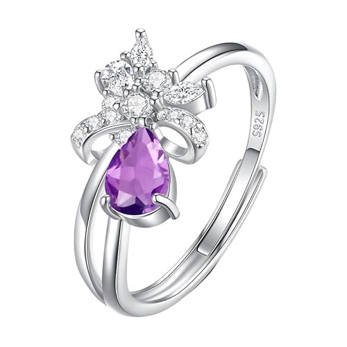 Sterling Silber 925 Ringe Für Damen Verlobungsringe Für Sie Silber Birnenschliff Natürlicher Edelstein Versprechen Jahrestag Ewigkeitsband Tropfen Eheringe Für Frauen Geschenk Mit Box Amethyst von Generic