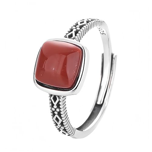 Sterling Silber 925 Ringe Für Damen Vintage Silberring Aus Rotem Achat Für Damen Verstellbar Ewigkeitsring Hohl Unendlichkeitsring Natürlicher Quadratischer Edelstein Versprechens Ehering Handgef von Generic
