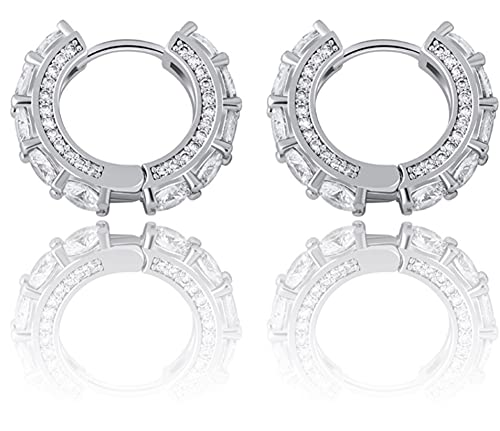 Sterling Silber Zirkonia Ohrringe Creolen Channel-Set Zirkon Männer und Frauen Hip Hop Ohrringe von Generic