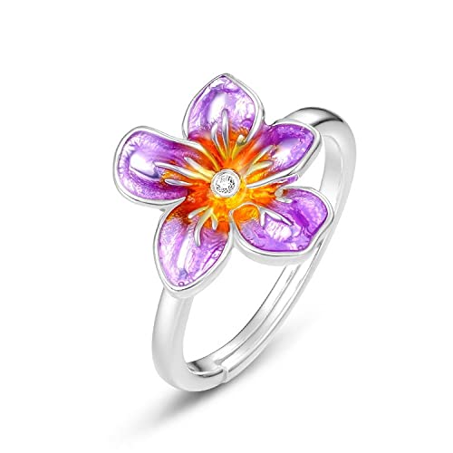 Sterling-Silberringe für Damen, 925er Sterling-Silberring, schlicht, elegant, vergoldet, Emaille, violette Blume, offene Ringe, Schmuckgeschenke für Mädchen und Damen Sterling-Silberringe für Damen, 925er Sterling-Silberring, schlicht, elegant, vergoldet, Emaille, violette Blume, offene Ringe, Schmuckgeschenke für Mädchen und Damen von Generic