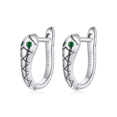 Sterling-Silberschmuck, Schlangenform, platinierte Creolen mit grünem Zirkonia für Damen von Generic