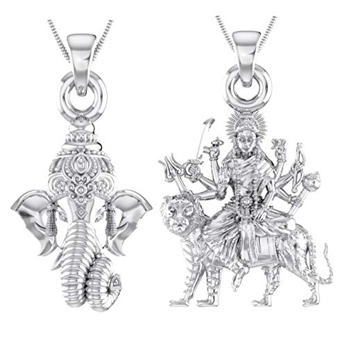 Generic Sterling Silver Purity Pair of God Ganesh and Durga Maa Pendant for Men and Women INCLUDING Silver Chain by Indian Collectible von Generic