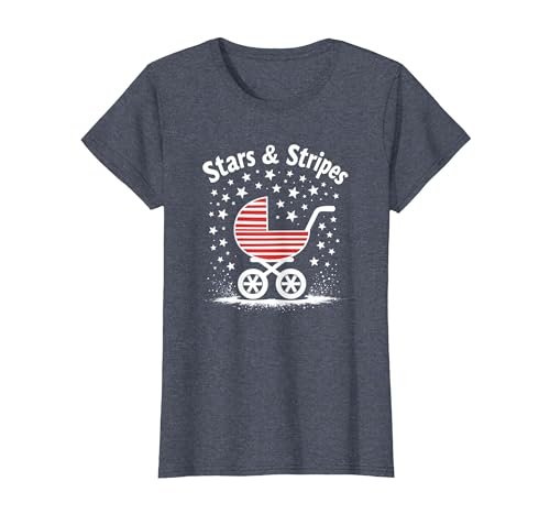 Sterne, Streifen und Kinderwagen T-Shirt, Damen, Blau Meliert, XXL Sterne, Streifen und Kinderwagen T-Shirt, Damen, Blau Meliert, XXL von Generic