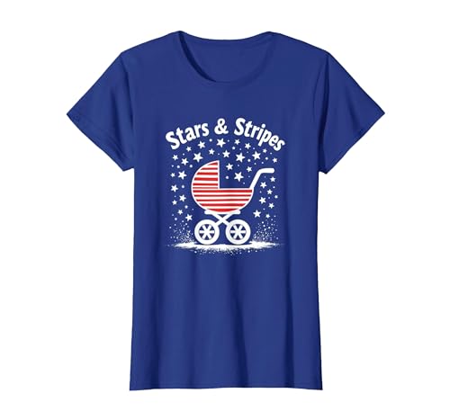 Sterne, Streifen und Kinderwagen T-Shirt, Damen, Königsblau, 3XL von Generic
