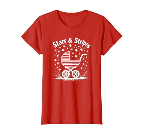 Sterne, Streifen und Kinderwagen T-Shirt, Damen, Rot, 3XL Sterne, Streifen und Kinderwagen T-Shirt, Damen, Rot, 3XL von Generic