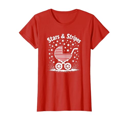Sterne, Streifen und Kinderwagen T-Shirt, Damen, Rot, S von Generic