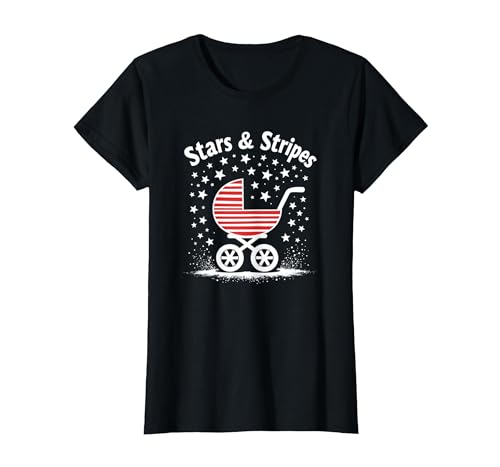 Sterne, Streifen und Kinderwagen T-Shirt, Damen, Schwarz, L von Generic