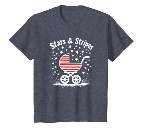 Sterne, Streifen und Kinderwagen T-Shirt, Kinder, Blau Meliert, 116 Sterne, Streifen und Kinderwagen T-Shirt, Kinder, Blau Meliert, 116 von Generic
