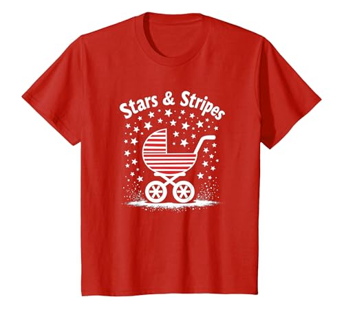 Sterne, Streifen und Kinderwagen T-Shirt, Kinder, Rot, 140 von Generic