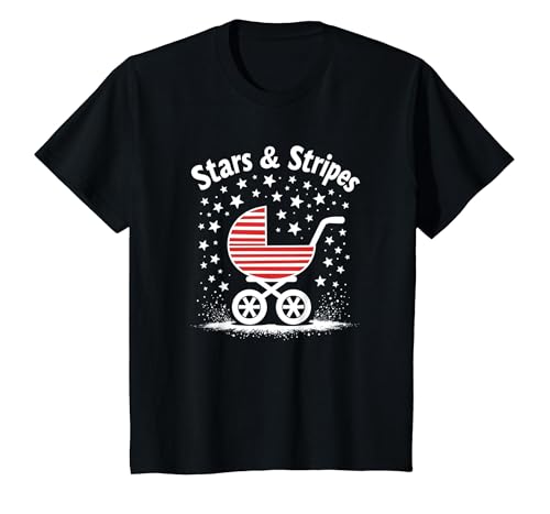 Sterne, Streifen und Kinderwagen T-Shirt, Kinder, Schwarz, 128 Sterne, Streifen und Kinderwagen T-Shirt, Kinder, Schwarz, 128 von Generic