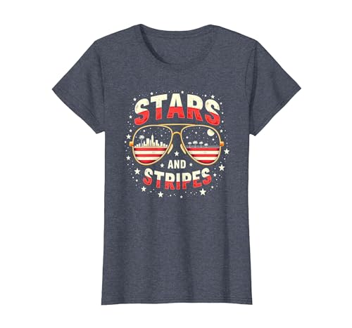 Sterne, Streifen und Sonnenbrillen T-Shirt, Damen, Blau Meliert, XS Sterne, Streifen und Sonnenbrillen T-Shirt, Damen, Blau Meliert, XS von Generic