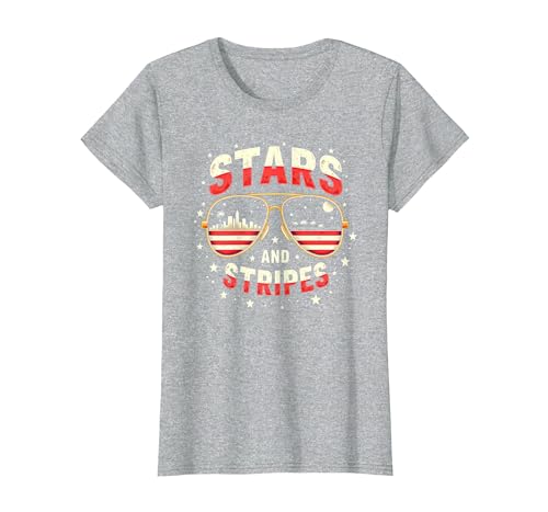 Sterne, Streifen und Sonnenbrillen T-Shirt, Damen, Grau Meliert, M von Generic