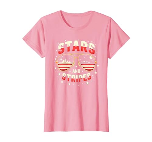 Sterne, Streifen und Sonnenbrillen T-Shirt, Damen, Rosa, M von Generic