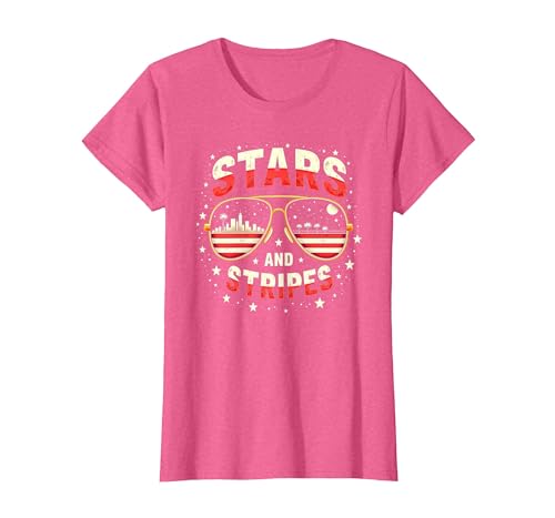 Sterne, Streifen und Sonnenbrillen T-Shirt, Damen, Rosa meliert, L von Generic