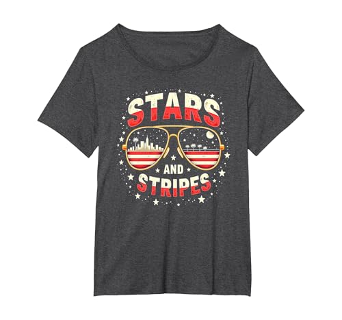 Sterne, Streifen und Sonnenbrillen T-Shirt, Damen Große Größen, Anthrazit Meliert, 4X Sterne, Streifen und Sonnenbrillen T-Shirt, Damen Große Größen, Anthrazit Meliert, 4X von Generic