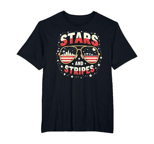 Sterne, Streifen und Sonnenbrillen T-Shirt, Herren Große Größen, Schwarz, 6X Tall von Generic