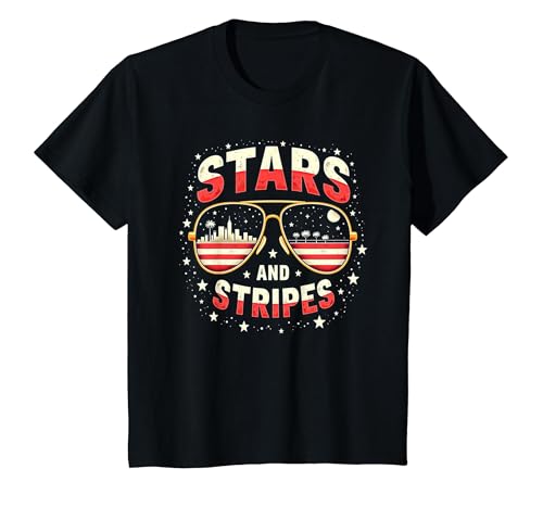 Sterne, Streifen und Sonnenbrillen T-Shirt, Kinder, Schwarz, 92 von Generic