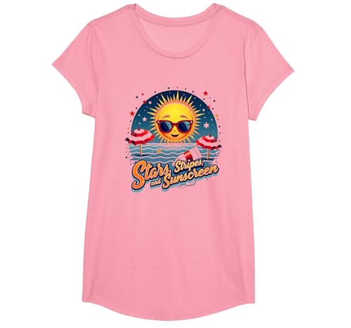 Sterne, Streifen und Sonnenschutz T-Shirt, Girls, Rosa, XS von Generic