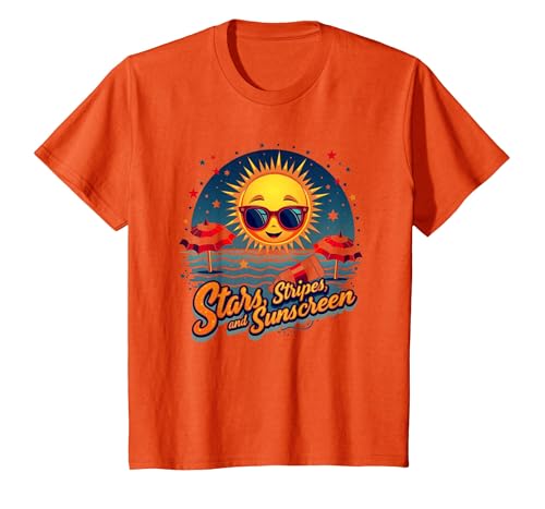 Sterne, Streifen und Sonnenschutz T-Shirt, Kinder, Orange, 104 von Generic