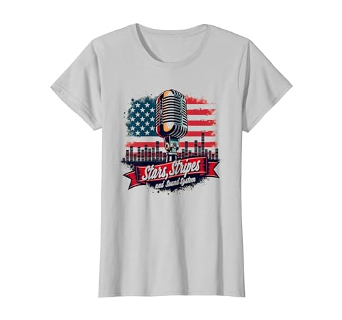 Sterne, Streifen und Soundsystem T-Shirt, Damen, Silber, M Sterne, Streifen und Soundsystem T-Shirt, Damen, Silber, M von Generic