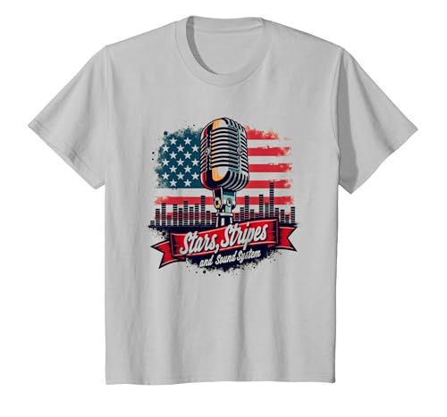 Sterne, Streifen und Soundsystem T-Shirt, Kinder, Silber, 98 von Generic