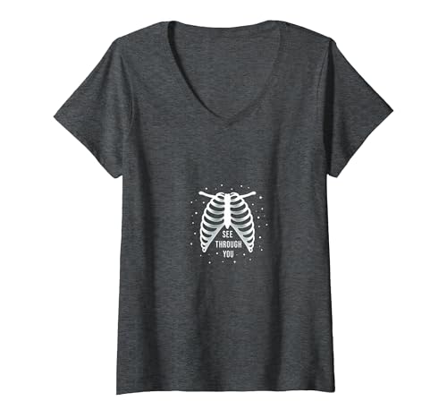 Sternenribbage: Durchschaubare anatomische Kunst T-Shirt mit V-Ausschnitt, Damen, Anthrazit Meliert, L Sternenribbage: Durchschaubare anatomische Kunst T-Shirt mit V-Ausschnitt, Damen, Anthrazit Meliert, L von Generic
