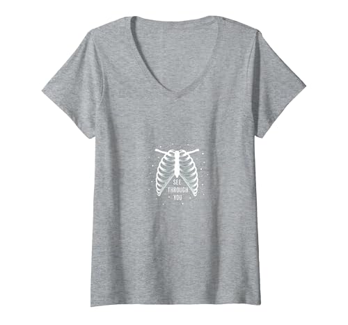 Sternenribbage: Durchschaubare anatomische Kunst T-Shirt mit V-Ausschnitt, Damen, Grau Meliert, S Sternenribbage: Durchschaubare anatomische Kunst T-Shirt mit V-Ausschnitt, Damen, Grau Meliert, S von Generic