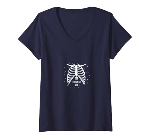 Sternenribbage: Durchschaubare anatomische Kunst T-Shirt mit V-Ausschnitt, Damen, Marineblau, L Sternenribbage: Durchschaubare anatomische Kunst T-Shirt mit V-Ausschnitt, Damen, Marineblau, L von Generic