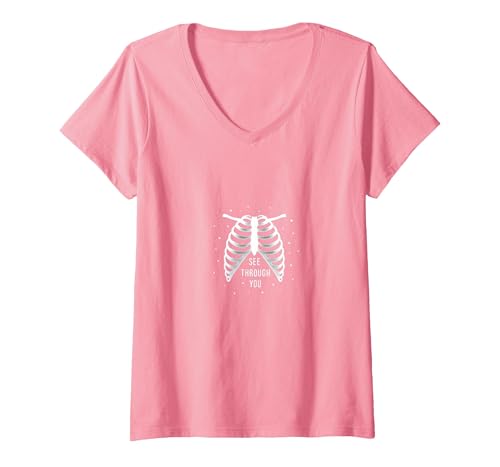 Sternenribbage: Durchschaubare anatomische Kunst T-Shirt mit V-Ausschnitt, Damen, Rosa, S Sternenribbage: Durchschaubare anatomische Kunst T-Shirt mit V-Ausschnitt, Damen, Rosa, S von Generic