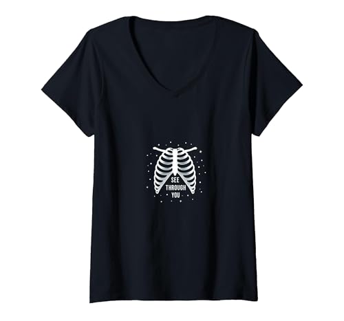 Sternenribbage: Durchschaubare anatomische Kunst T-Shirt mit V-Ausschnitt, Damen, Schwarz, XXL Sternenribbage: Durchschaubare anatomische Kunst T-Shirt mit V-Ausschnitt, Damen, Schwarz, XXL von Generic
