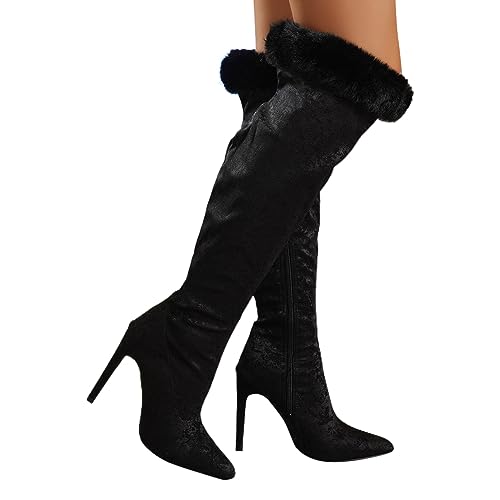 Stiefel Damen, Damen Langschaft Stiefel Sexy Overknee Stiefel Mit Klobigem Absatz Damen Oberschenkelhohe Stiefel Wildleder Mit Plush Für Party Abschlussball Hochzeit Langschaftstiefel von Generic