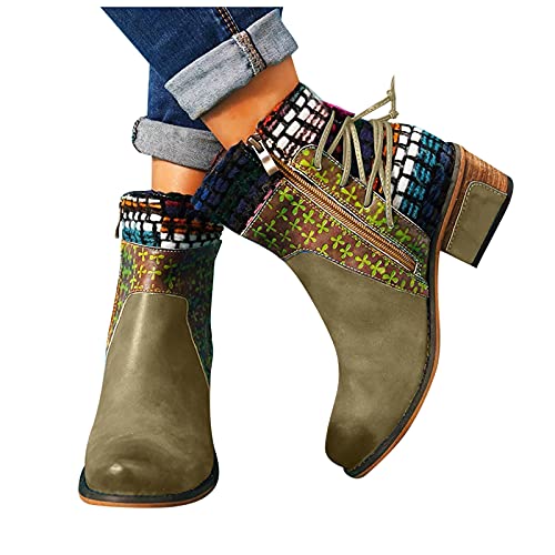 Stiefel Damen, Stiefel Damen Stiefeletten mit Absatz Plateau Blumen Elegant Kurzschaft Winterstiefel Cowboystiefel Ankle Boots Winter Kurz Stiefel Damenstiefel Winterschuhe von Generic