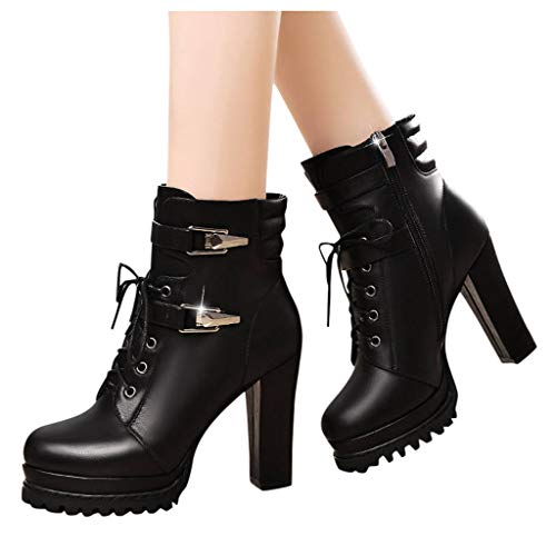 Stiefel Damen, Stiefel Fraue Stiefeletten mit Absatz Gothic Schnürstiefel Cowboystiefel Elegant Winterstiefel Kurzschaft Ankle Boots Winter Kurz Stiefel Damenstiefel Winterschuhe von Generic