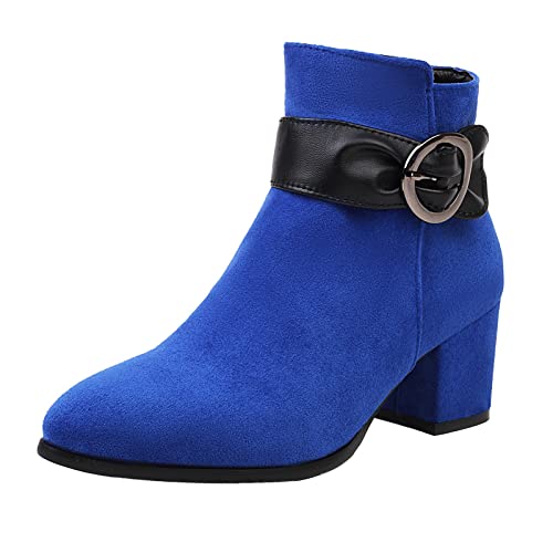 Stiefel Damen Boots Damen in Keilabsatz Herbst & Winter Modische Texturiert Halbstiefel Spitze Zehenkappe Freizeit Westernstiefel Klassische Einfarbig Stiefeletten Damen (Blue, 39) von Generic