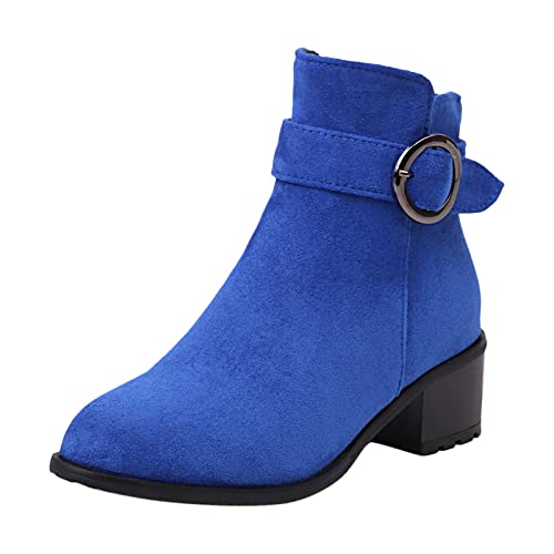 Stiefel Damen Boots Damen in Keilabsatz Herbst & Winter Modische Texturiert Halbstiefel Spitze Zehenkappe Freizeit Westernstiefel Klassische Wildleder Stiefeletten Damen Blau 38 von Generic