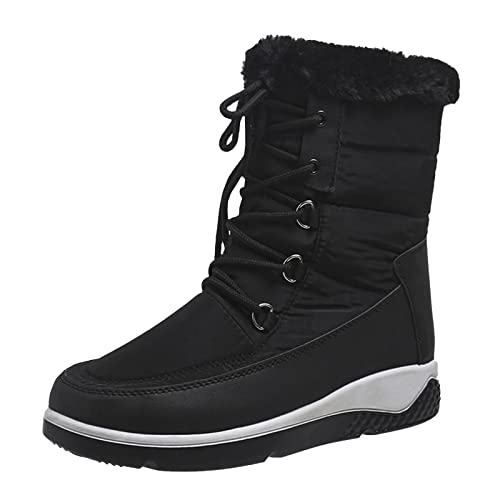 Stiefel Damen Mit Absatz Zum Schnüren - Winterstiefel Mit Warm Gefüttert Halbschaft Schneestiefel Fleece Thermostiefel Rutschfest Winterboots Leicht Bequem Stiefeletten Freizeitschuhe von Generic